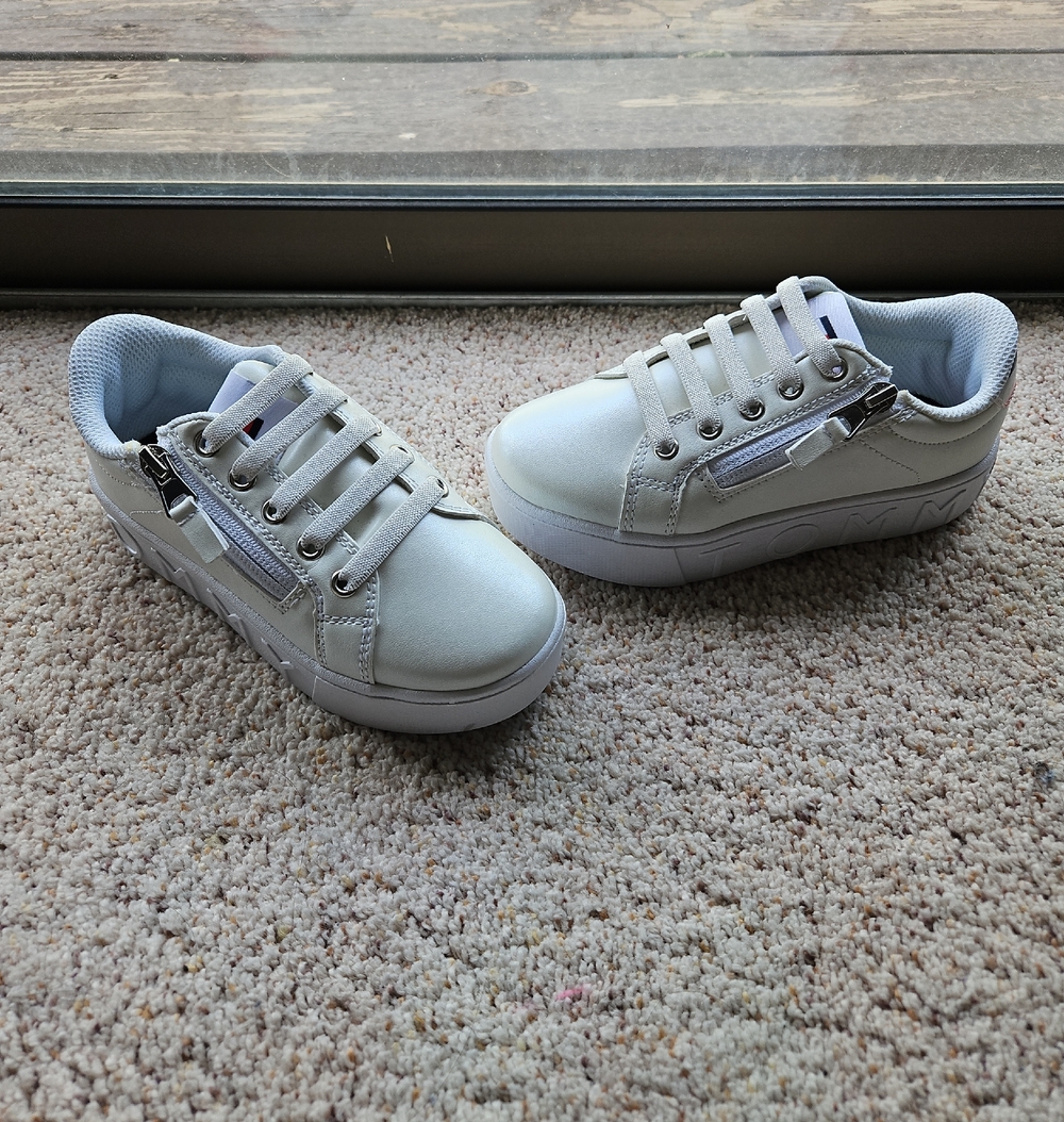 Tommy Hilfiger White Kids Platform Sneakers with Side Zip Accent